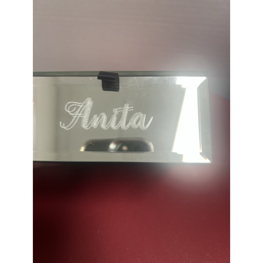 Personalized  Mirrored Tinket Box With flower Design. Velvet Inside ANITA 5 Inch